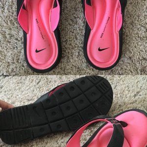 Nike Hot Pink and Black Comfort Footbed Flip Flops